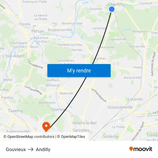 Gouvieux to Andilly map