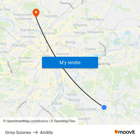 Grisy-Suisnes to Andilly map