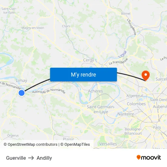 Guerville to Andilly map