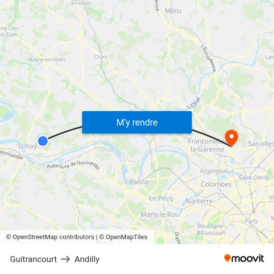 Guitrancourt to Andilly map