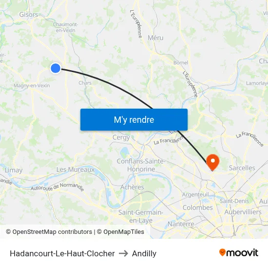 Hadancourt-Le-Haut-Clocher to Andilly map