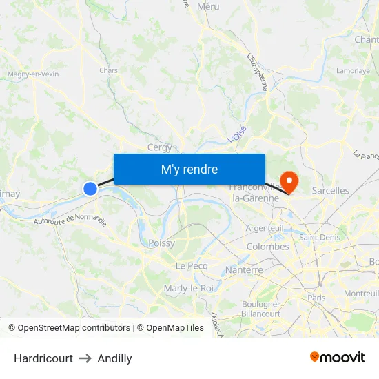 Hardricourt to Andilly map