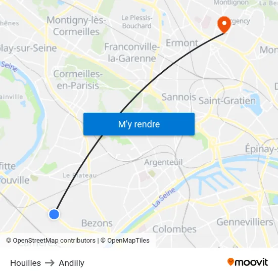 Houilles to Andilly map