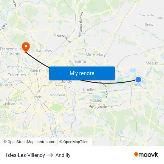 Isles-Les-Villenoy to Andilly map