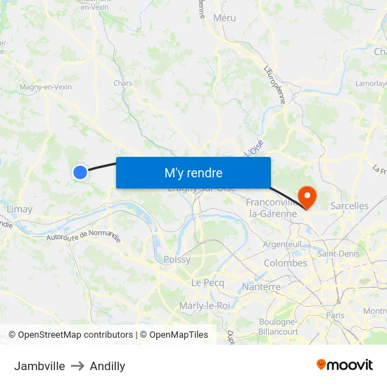 Jambville to Andilly map
