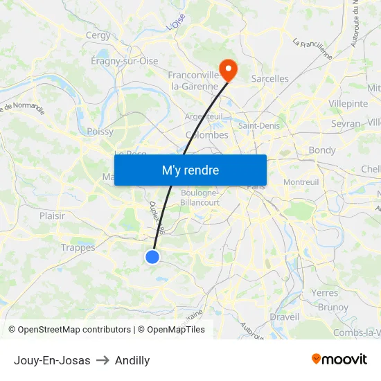Jouy-En-Josas to Andilly map