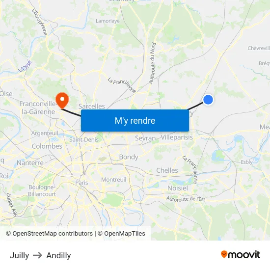 Juilly to Andilly map