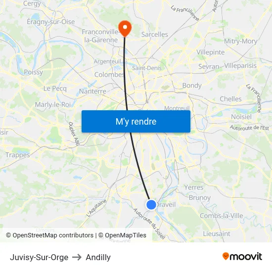 Juvisy-Sur-Orge to Andilly map