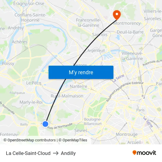 La Celle-Saint-Cloud to Andilly map