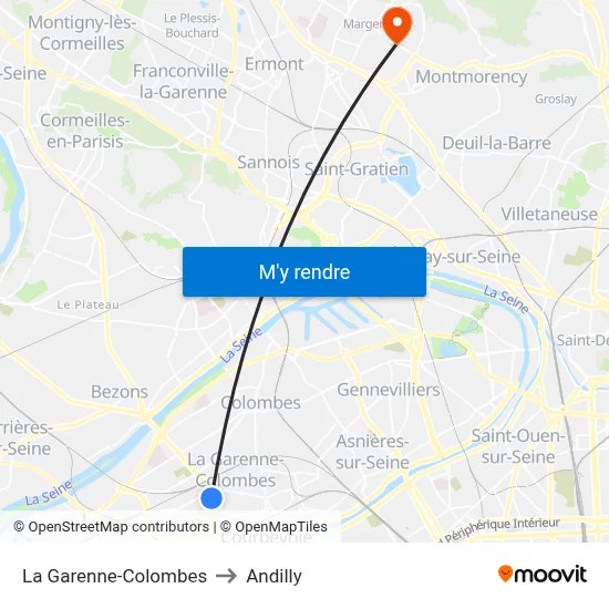 La Garenne-Colombes to Andilly map