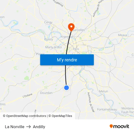 La Norville to Andilly map