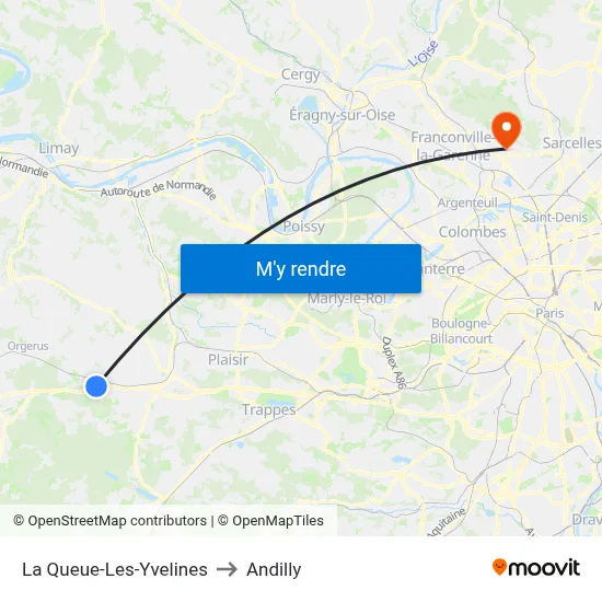 La Queue-Les-Yvelines to Andilly map