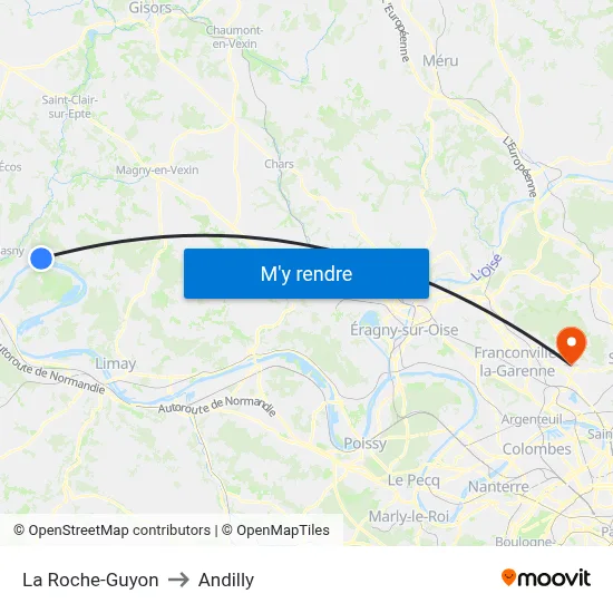 La Roche-Guyon to Andilly map