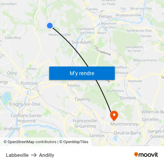 Labbeville to Andilly map