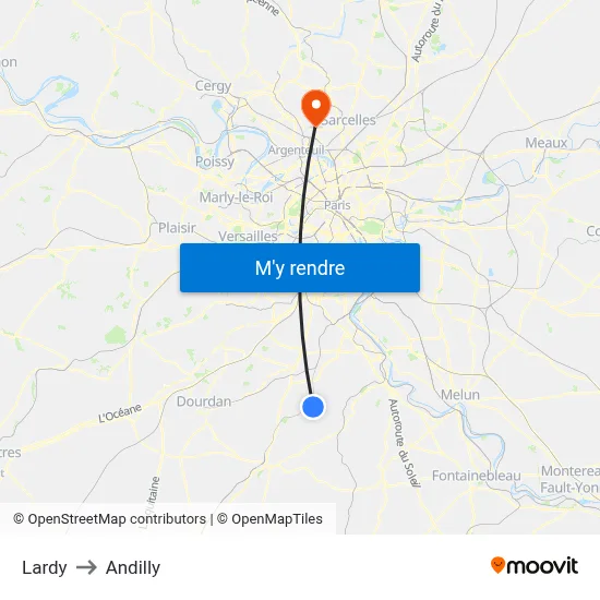 Lardy to Andilly map