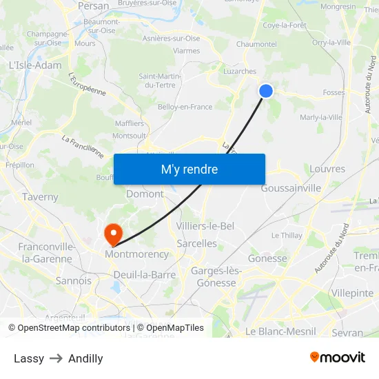 Lassy to Andilly map