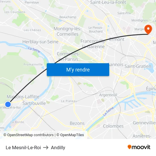 Le Mesnil-Le-Roi to Andilly map
