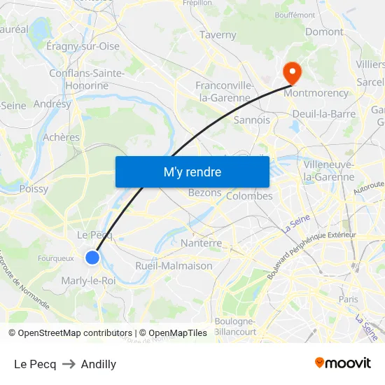 Le Pecq to Andilly map