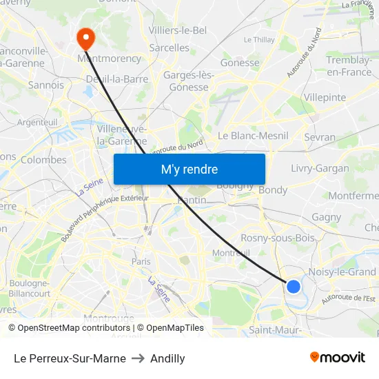 Le Perreux-Sur-Marne to Andilly map