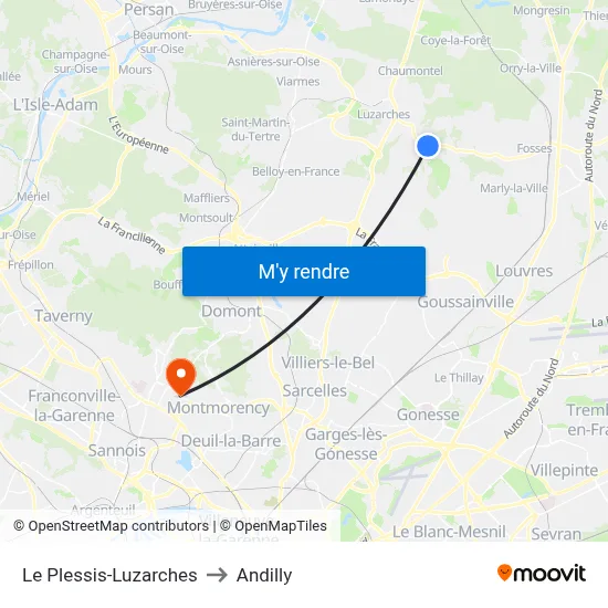 Le Plessis-Luzarches to Andilly map
