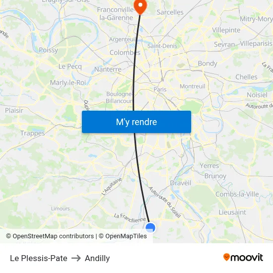 Le Plessis-Pate to Andilly map