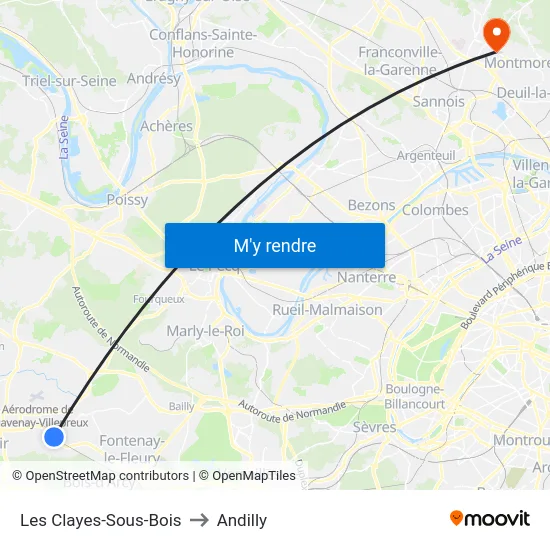 Les Clayes-Sous-Bois to Andilly map