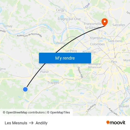 Les Mesnuls to Andilly map