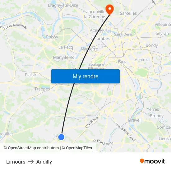Limours to Andilly map