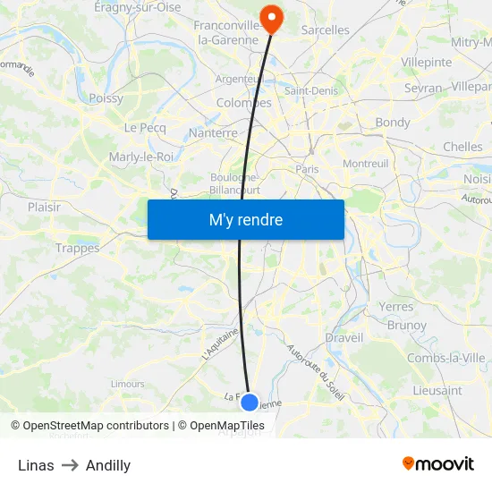 Linas to Andilly map