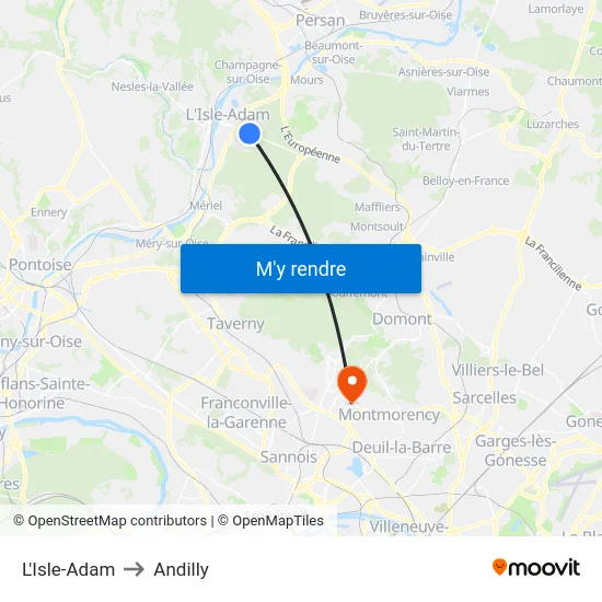 L'Isle-Adam to Andilly map