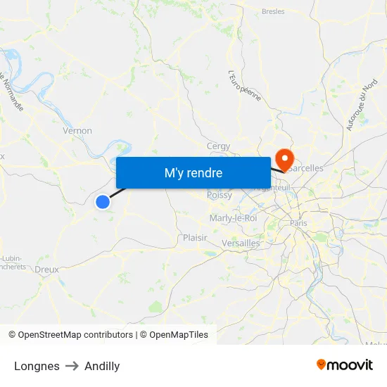 Longnes to Andilly map
