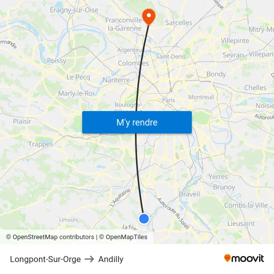 Longpont-Sur-Orge to Andilly map