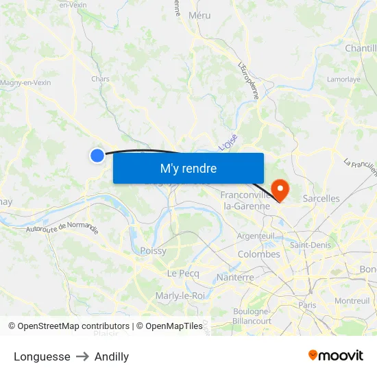 Longuesse to Andilly map