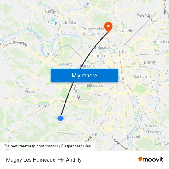 Magny-Les-Hameaux to Andilly map