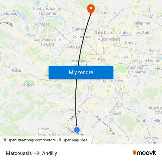 Marcoussis to Andilly map