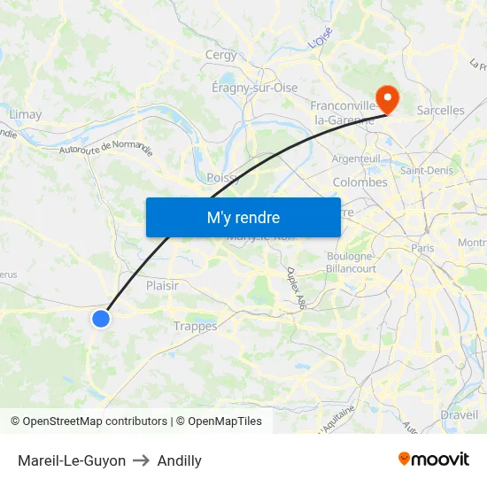 Mareil-Le-Guyon to Andilly map