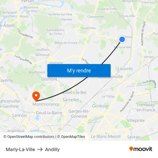 Marly-La-Ville to Andilly map