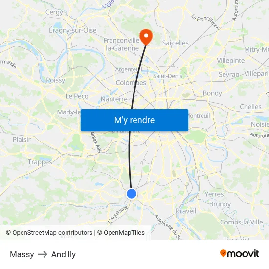 Massy to Andilly map