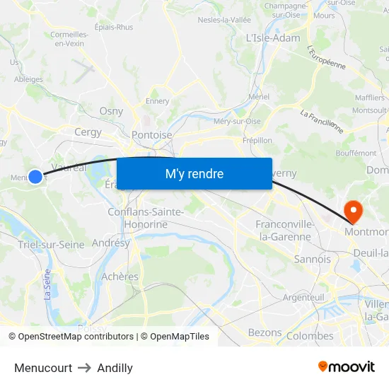 Menucourt to Andilly map