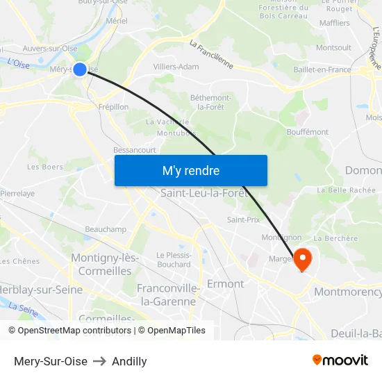 Mery-Sur-Oise to Andilly map