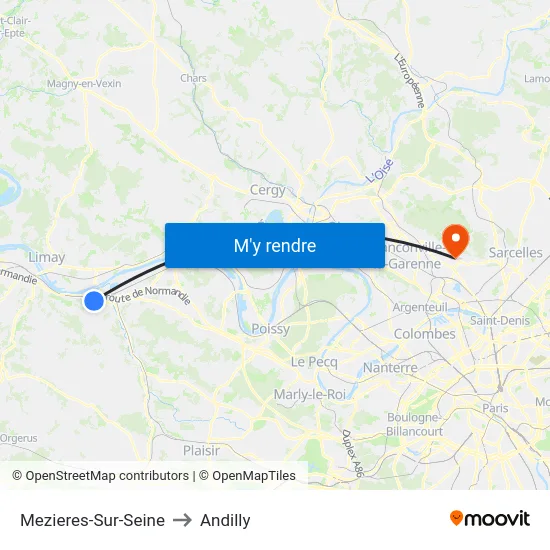 Mezieres-Sur-Seine to Andilly map