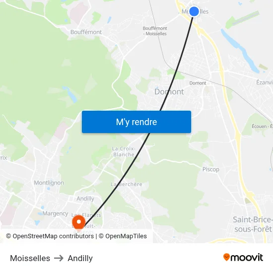 Moisselles to Andilly map