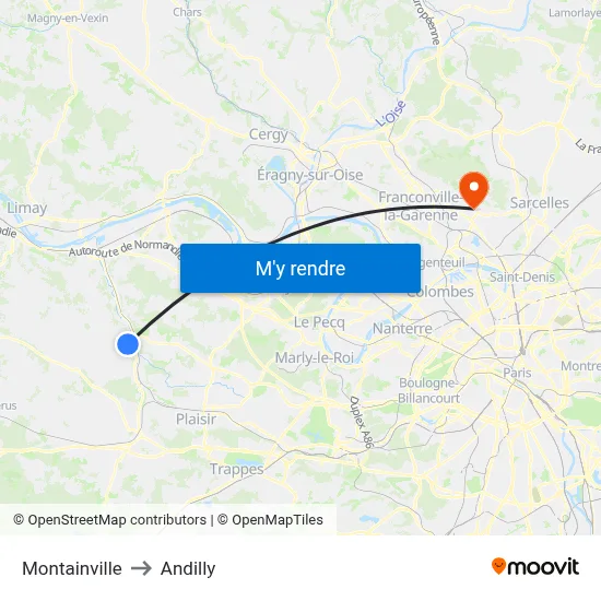 Montainville to Andilly map
