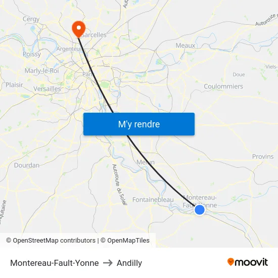 Montereau-Fault-Yonne to Andilly map