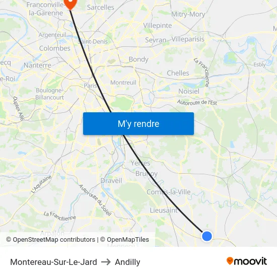 Montereau-Sur-Le-Jard to Andilly map