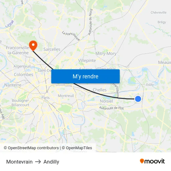 Montevrain to Andilly map
