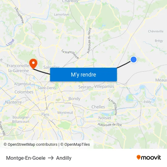 Montge-En-Goele to Andilly map