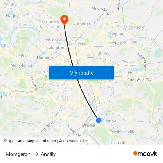 Montgeron to Andilly map