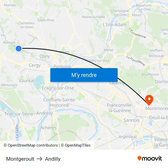 Montgeroult to Andilly map