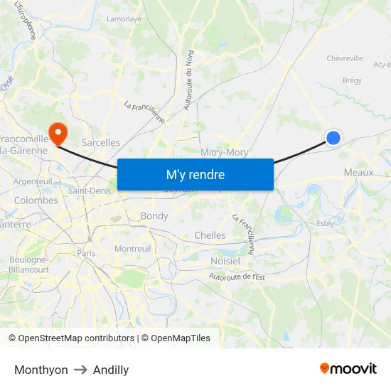 Monthyon to Andilly map